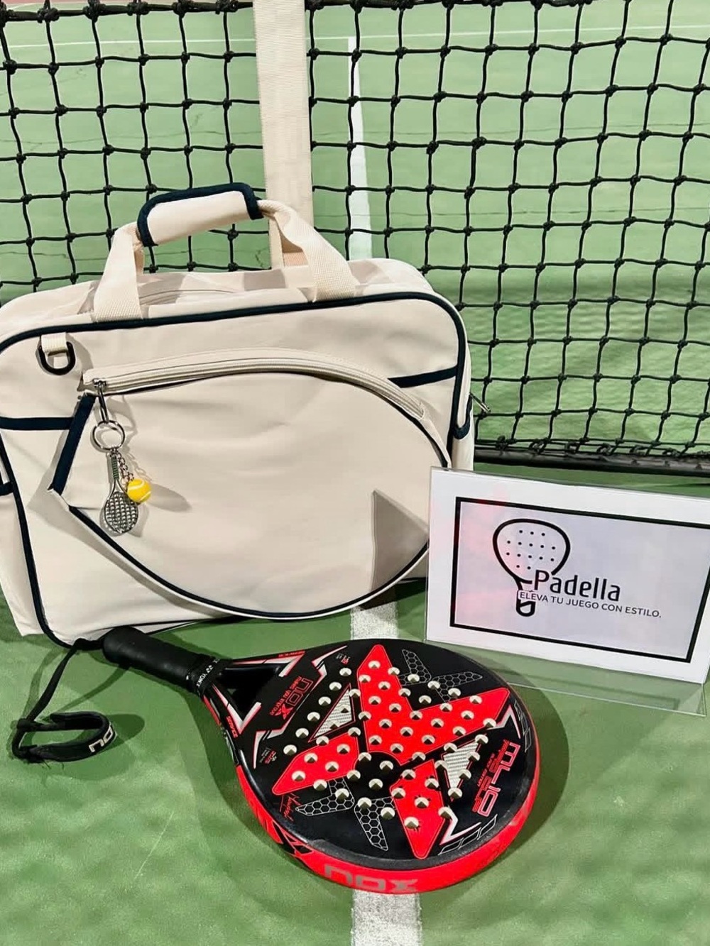 Cream Women's Tennis Tote Bag with Navy Trim - Padel/ Pickleball